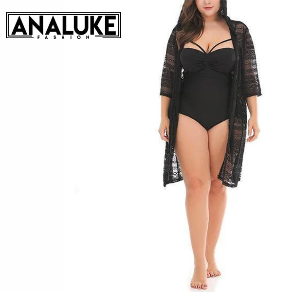 Minimalist - designed cover ups for a sleek and simple beach appearanceBig Size Black Hollow Out Lace Cardigan