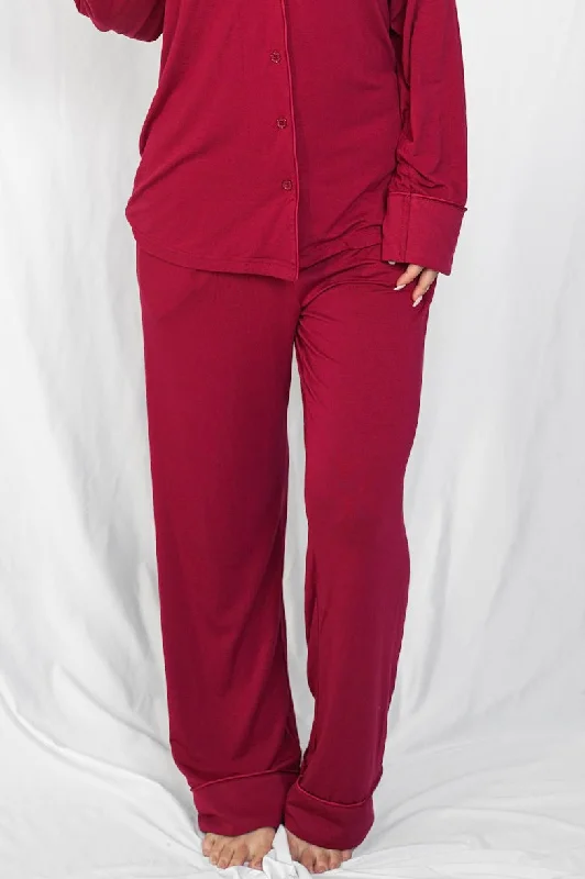 Tapered Leg Women's Wool Blend Trousers for WinterCozy Dreams Pants Red