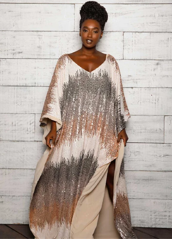 Hooded cover ups for windy beach daysMetallic Sequin Maxi Kaftan