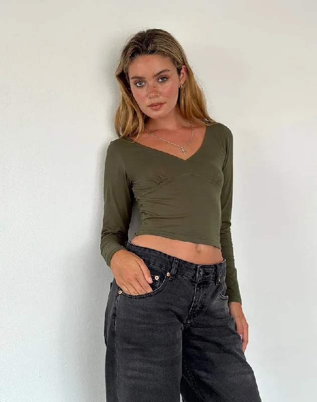 Striped Women Long Sleeve Top in a Timeless PatternSisil Long Sleeve Top in Olive