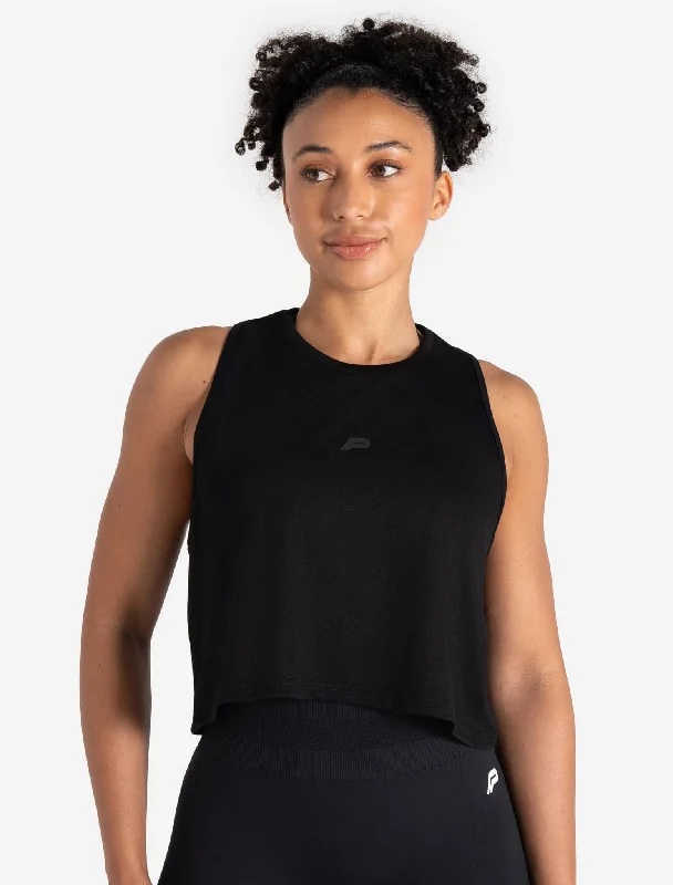 Off - Shoulder Women's Crop Top in Navy for a Chic and Trendy Beach EnsembleLightweight Crop Gym Tank - Black