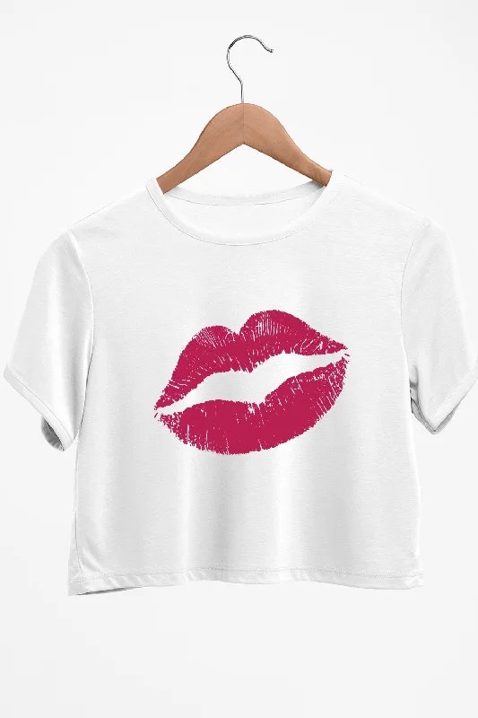 Metallic - Finish Women's Crop Top in Silver for a Futuristic and Eye - Catching LookRed Lip Graphic Printed White Crop Top