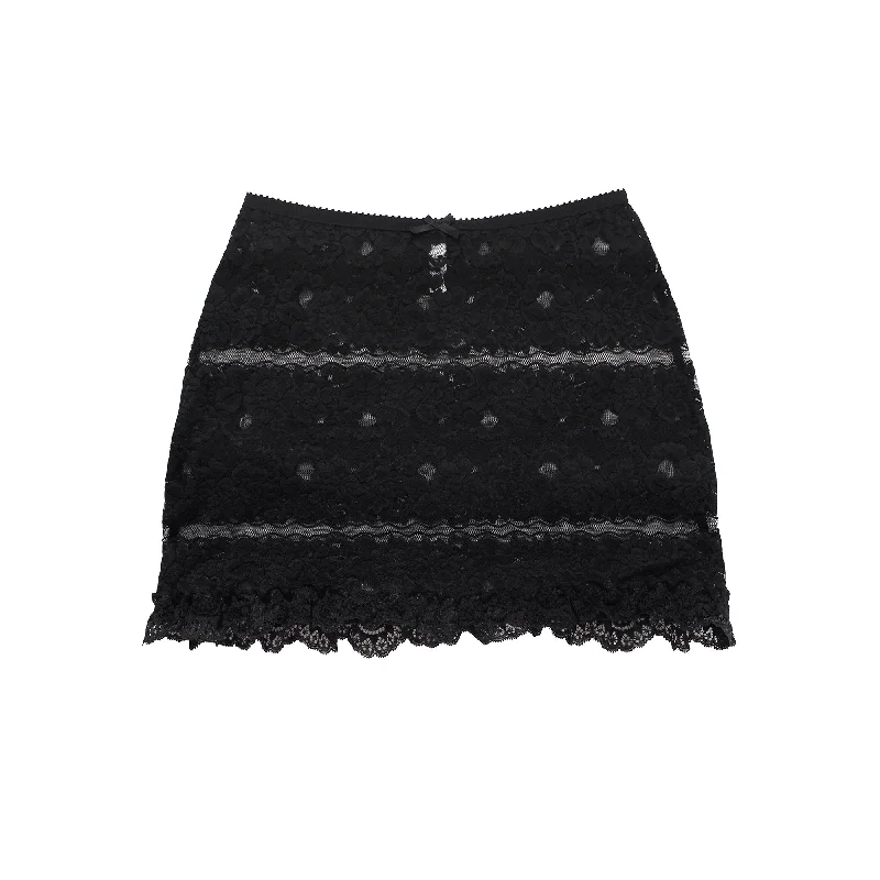 Sheer mesh skirt with lining for a trendy and modest styleFran Skirt Black Lace