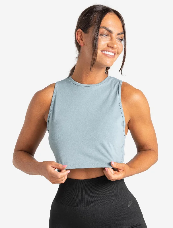 Sustainable Organic Cotton Women's Crop Top in Khaki for an Eco - Friendly ChoiceKnot Back Crop Tank - Moonstone Blue