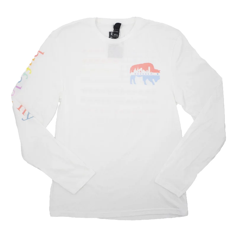 Buffalo Skyline Pastel Rainbow Flag Long Sleeve Shirt