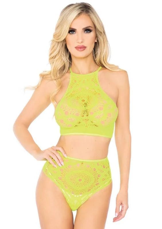 Camouflage - Print Women's Crop Top in Olive for a Trendy and Edgy Style2PC Crop Top and Panty Neon Yellow