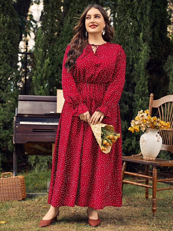 Plus Size Polka Dot Long Sleeves Dress