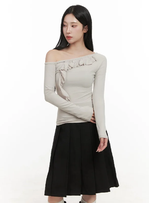 Metallic Accent Women Long Sleeve Top for a Glamorous LookOne Shoulder Long Sleeve Blouse CD410