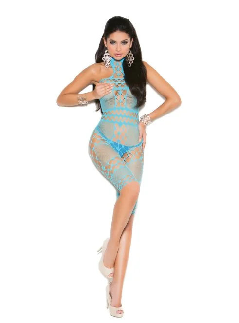 Plus - size halter top with ruching for a flattering fitMid Length Halter Top Body Stocking Blue