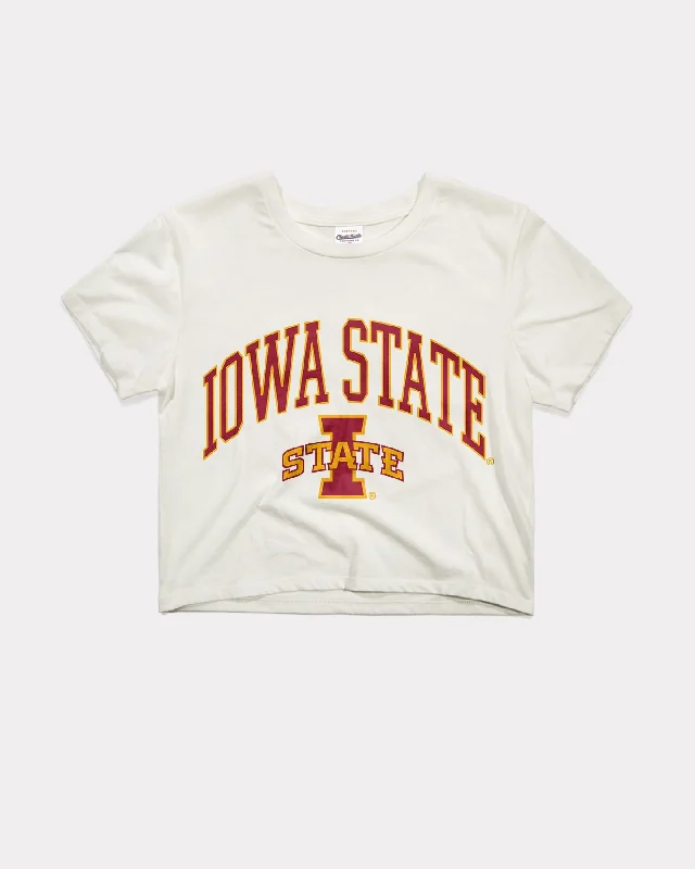 Button - Down Women's Cotton Crop Top in Denim Blue for a Classic and Versatile LookWomen's Iowa State University Varsity Arch Vintage White Crop Top