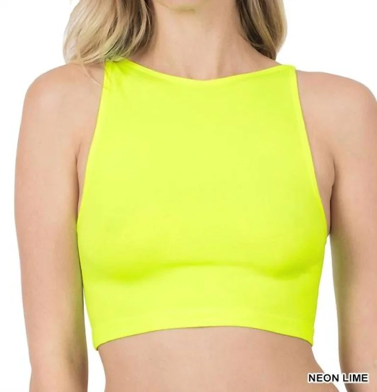 Plus - Size Women's Ruffled Crop Top in Pink for a Feminine and Flirty AppearanceSeamless Crop Top Bralette In Neon Lime