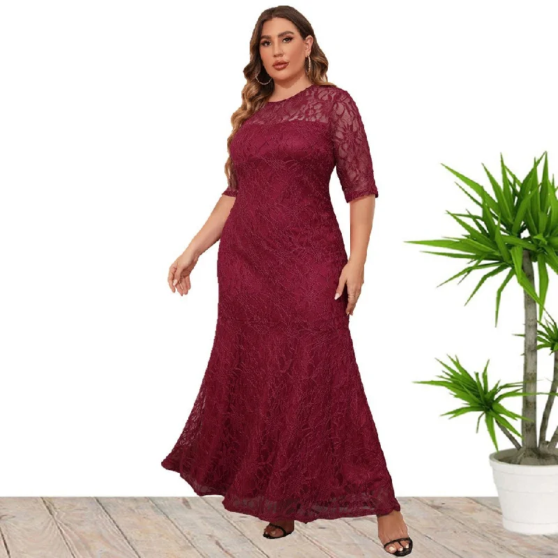 Elegant Lace Short Sleeves Maxi Dress