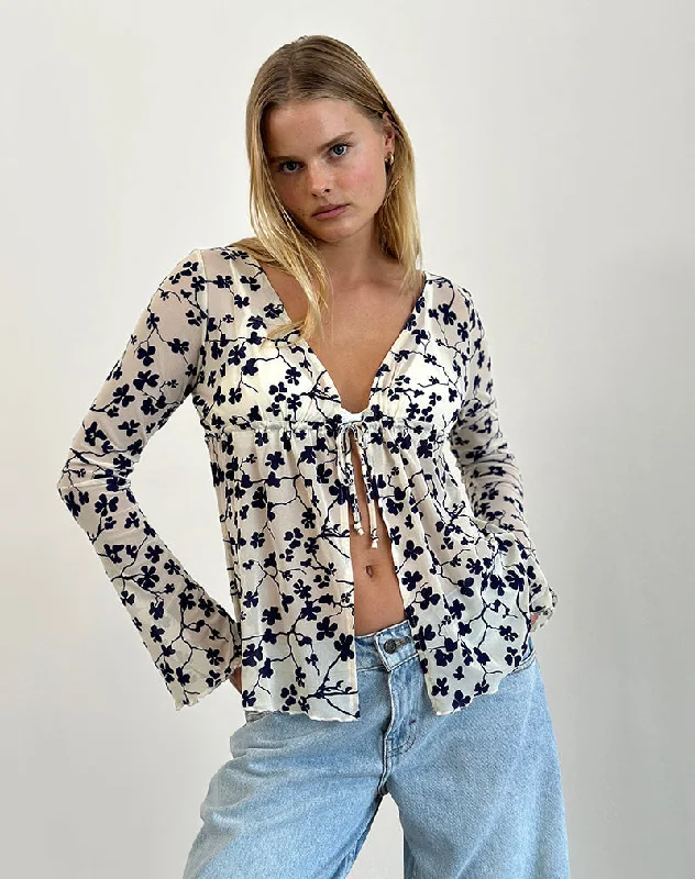 Wrap - Style Women Long Sleeve Top for a Versatile FitGerbera Long Sleeve Top in Grunge Floral Flock Cream