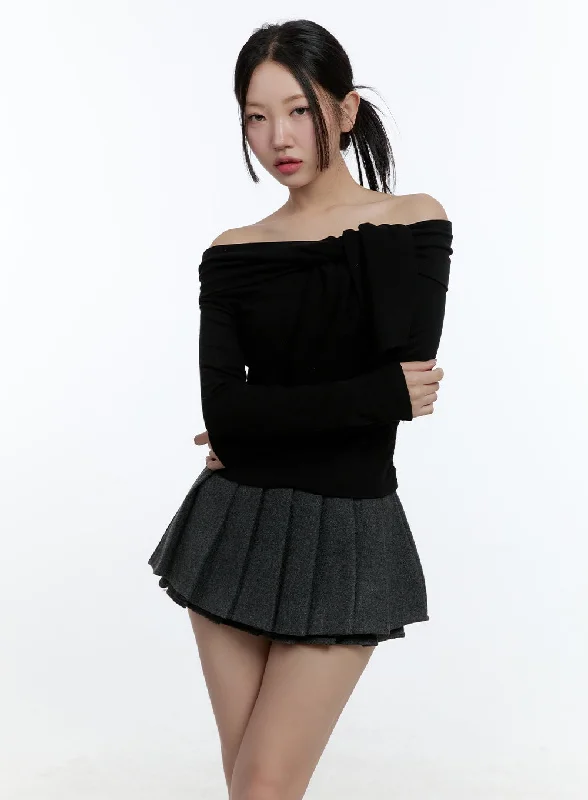 Striped Women Long Sleeve Top in a Timeless PatternOff Shoulder Ribbon Crop Top CD423