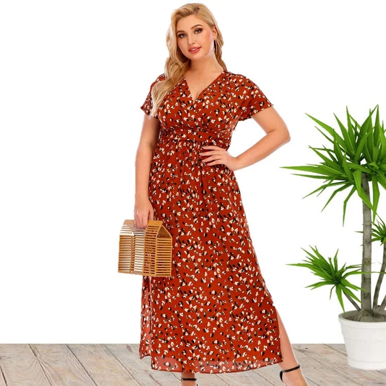 Curvy Floral Dress V-neck Split Dress