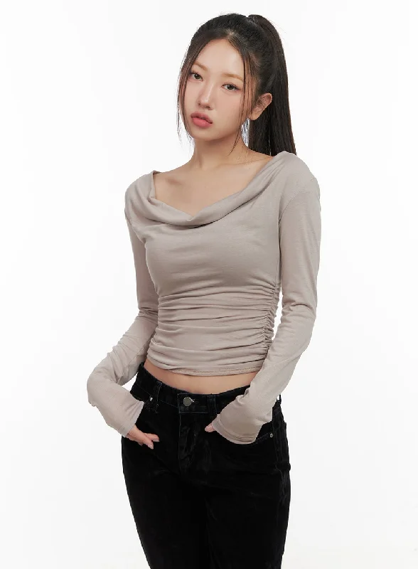 Thermal Women Long Sleeve Top for Extra Warmth in WinterSolid Long Sleeve Crop Tee CD413