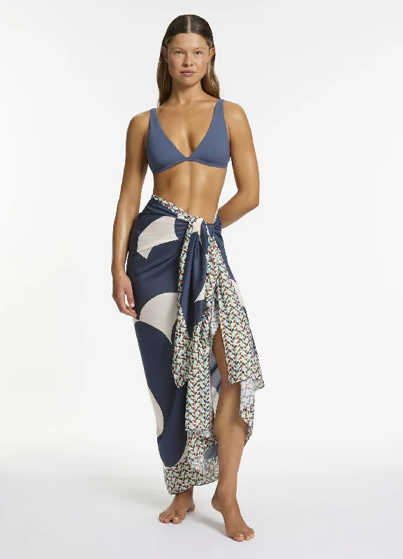 Long - length cotton cover ups for sun protection at the poolAcacia Long Sarong - Steel Blue