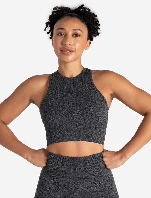 Puff - Sleeve Women's Crop Top in Pastel Green for a Retro and Fashion - Forward OutfitForm Seamless Crop Tank - Black Marl