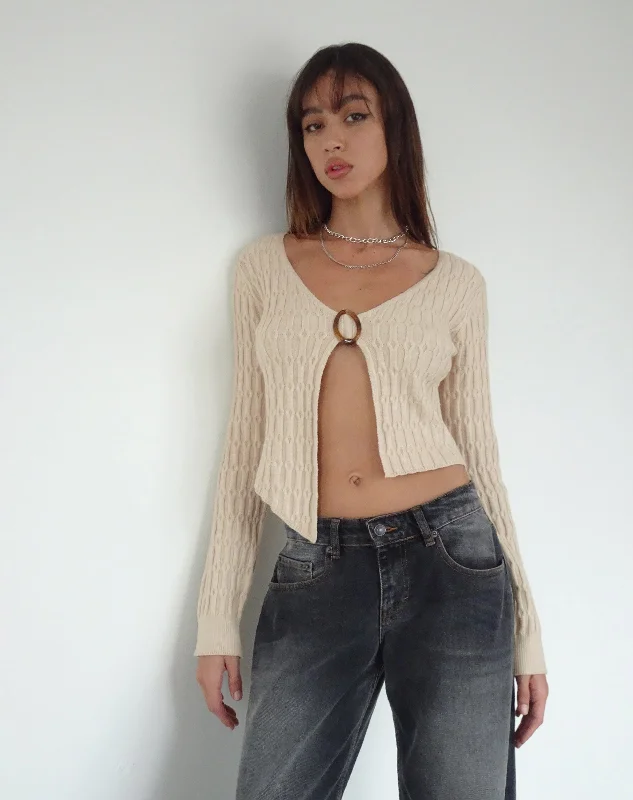 Lightweight Women Long Sleeve Top for Spring and AutumnMohara Long Sleeve Butterfly Top in Neutral Knit