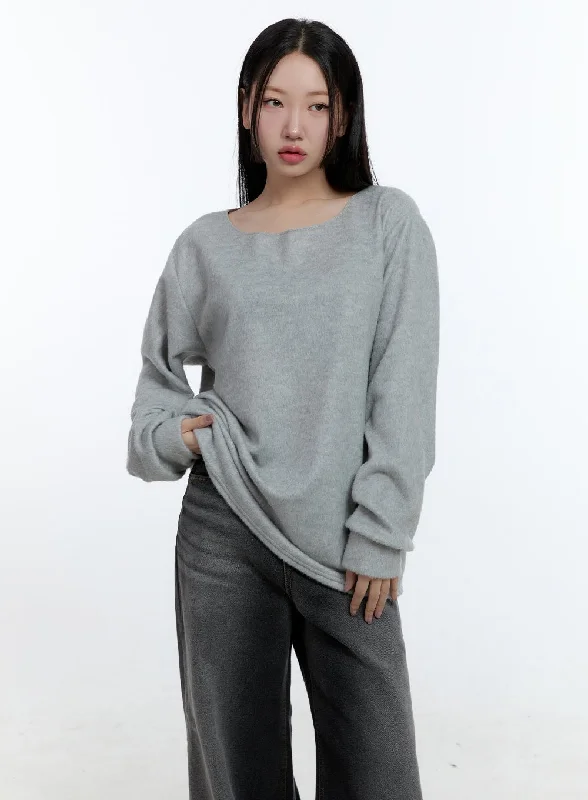 Ribbed Women Long Sleeve Top with a Textured AppealSoft Touch Oversized Tee CD423