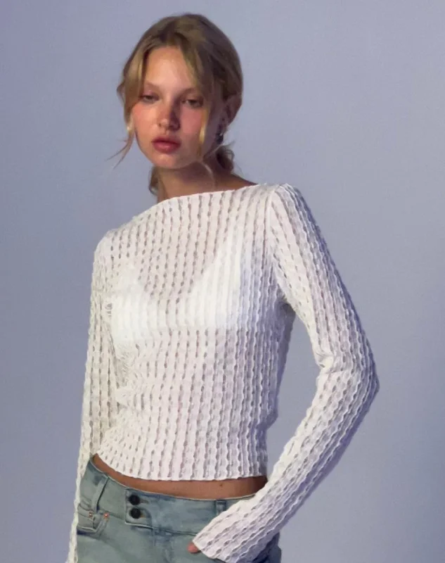 Ruffled Cuff Women Long Sleeve Top with a Feminine TouchAngela Long Sleeve Top in Crinkle White