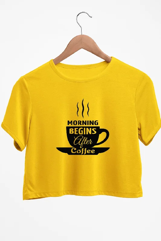 Sequin - Embellished Women's Crop Top in Black for a Glamorous Party LookMorning Coffee Graphic Printed Yellow Crop Top