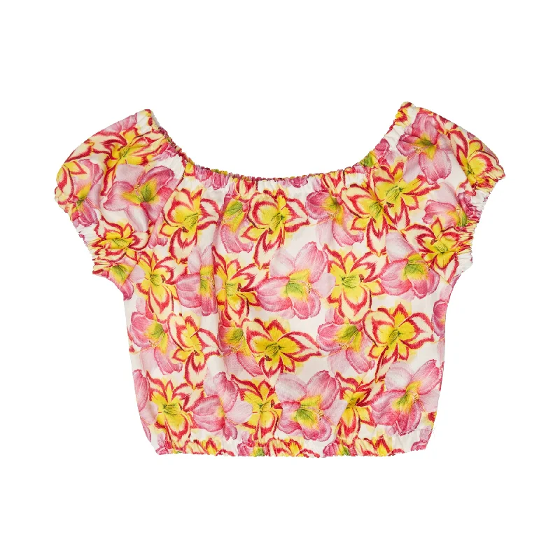 Sheer Mesh Women's Crop Top in White for a Sexy and Alluring Summer LookGIRL'S CROP TOP YELLOW LILIES