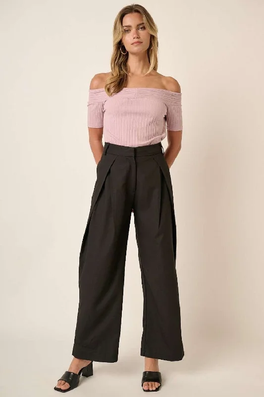 Cigarette Style Women's Printed Linen Blend Pants for Casual DaysMittoshop Deep Pleated High Waisted Wide Leg Pants