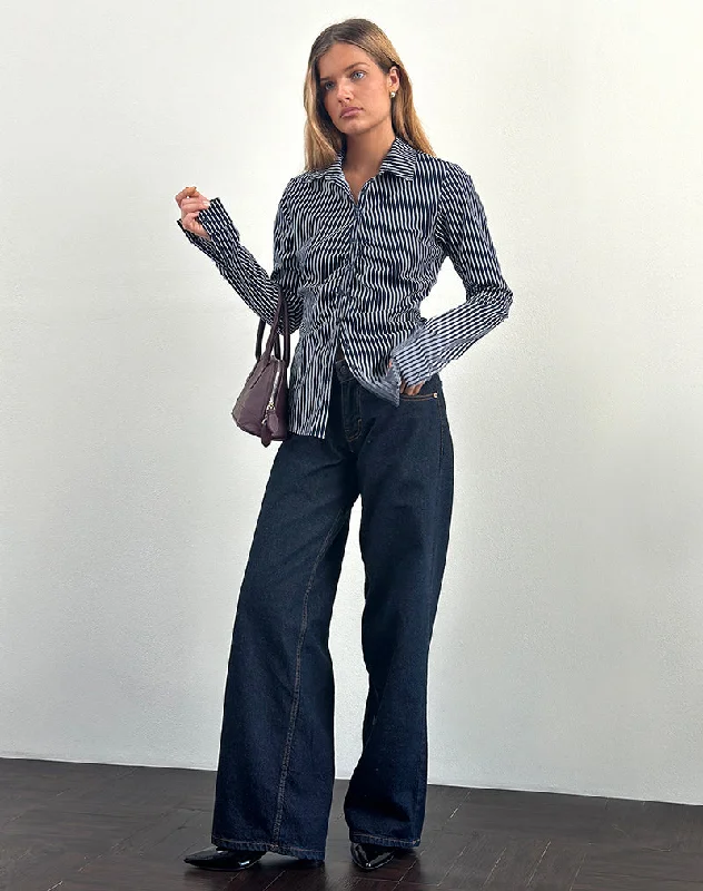 Wrap - Style Women Long Sleeve Top for a Versatile FitTarsi Fitted Shirt in Mono Stripe Navy