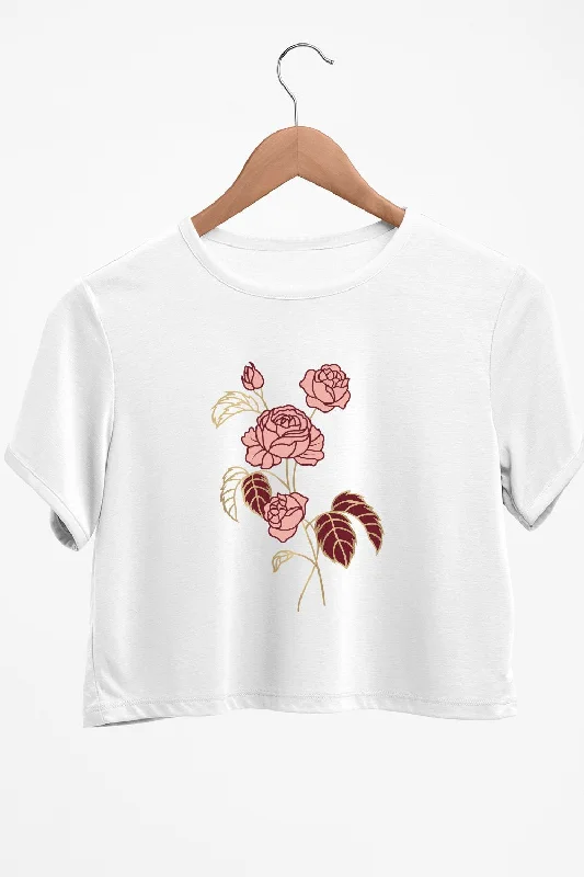 Plunging V - Neck Women's Crop Top in Red for a Bold and Sexy StatementPink Roses Graphic Printed White Crop Top