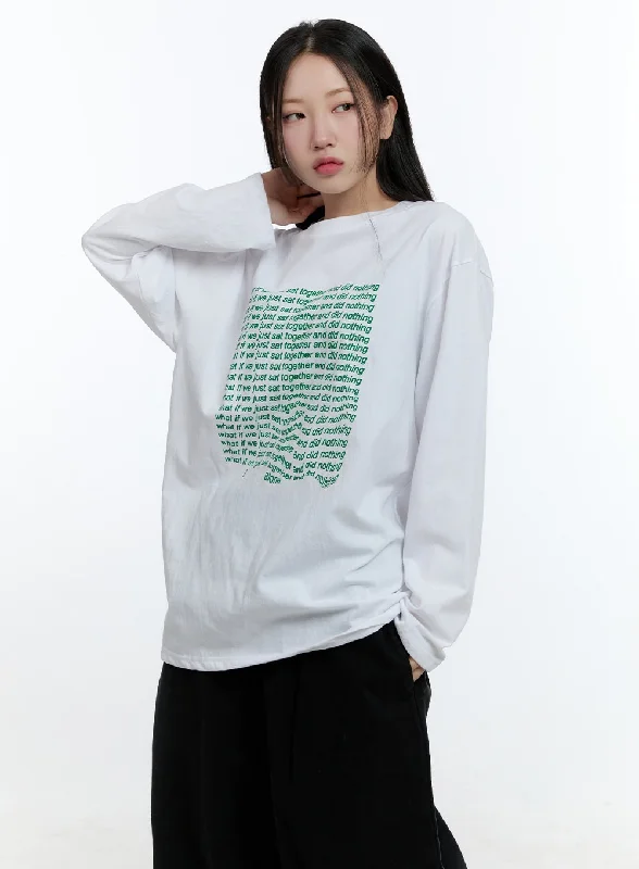 Puffer - Sleeve Women Long Sleeve Top for a Fashion - Forward LookOversized Graphic Phrase Long Sleeve Top CD424