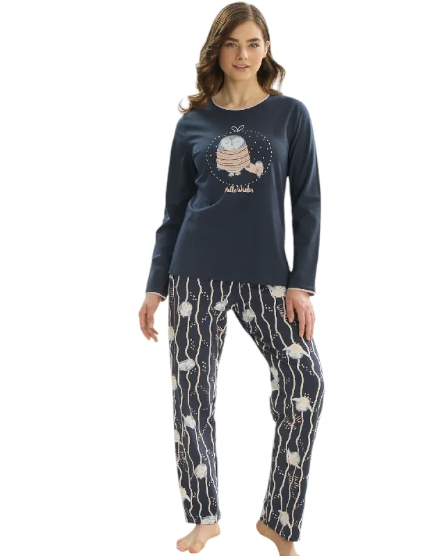 Plus Size Women's High - Waisted Bootcut Jeans in Distressed StyleLong Sleeve Top & Printed Pants Sleepwear Ensemble