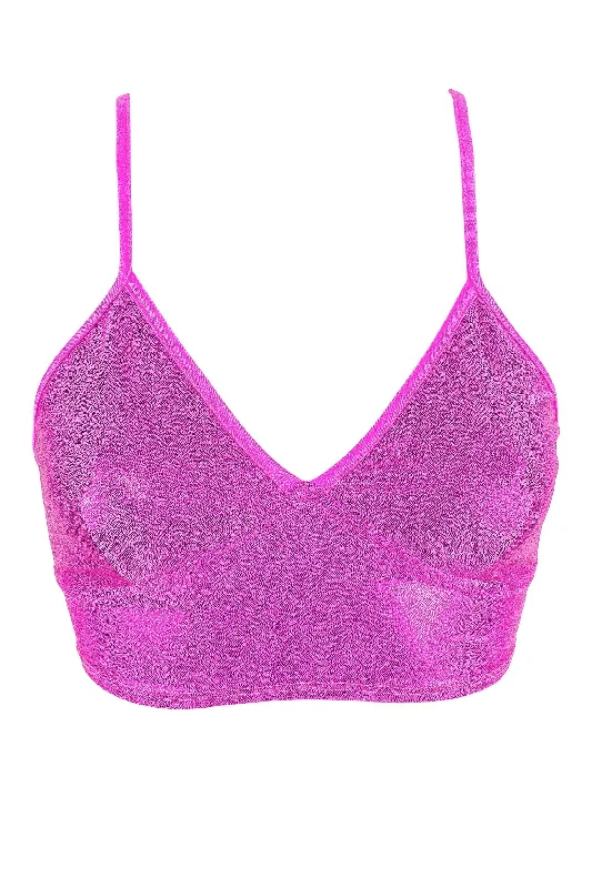 Sustainable Organic Cotton Women's Crop Top in Khaki for an Eco - Friendly ChoiceBustier Holographic Crop top / HOLO NEON PINK