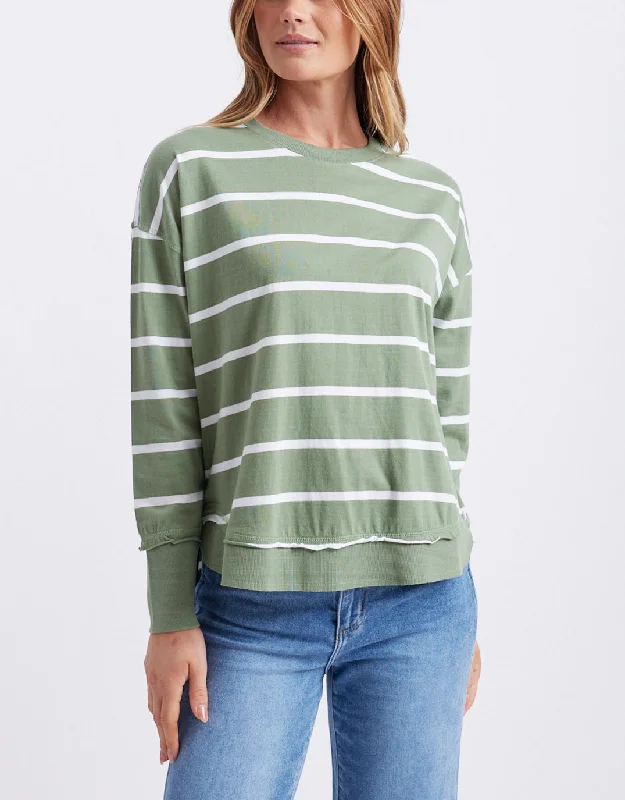 Farrah Stripe Long Sleeve - Sage/White Stripe