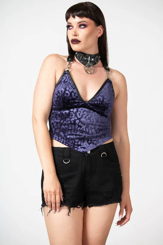 Off - shoulder halter top in lightweight linen for a breezy feelAlley Cat Halter Top [PLUM]