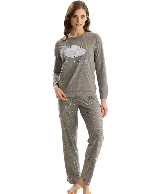 Cigarette Style Women's Printed Linen Blend Pants for Casual DaysDreamy Cloud Print Winter Pajama Set with Long Sleeve Top and Pants