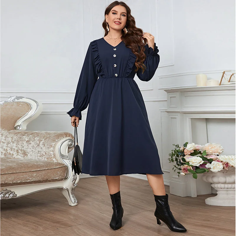 Solid Navy Blue Plus Size Dress Wholesale