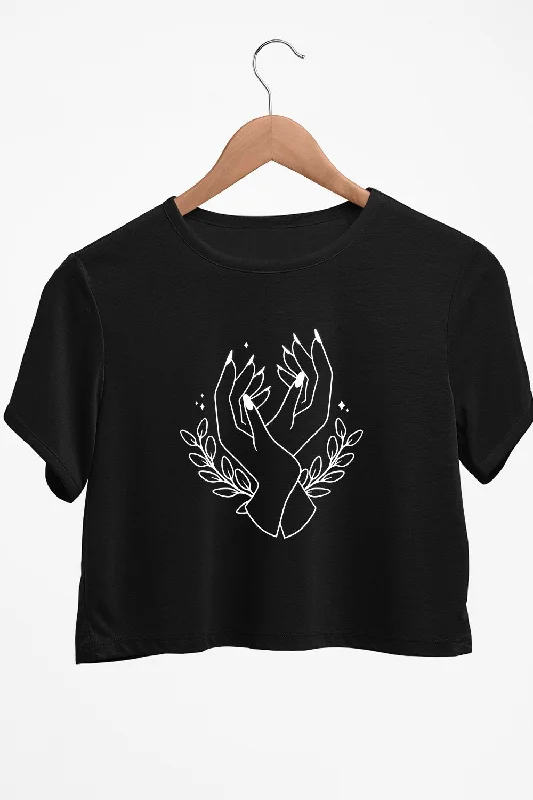 Backless Women's Crop Top in Black for a Sensual and Alluring Evening OutfitHands For Peace Graphic Printed Black Crop Top