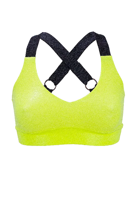 Camouflage - Print Women's Crop Top in Olive for a Trendy and Edgy StyleSport Bra Holographic Crop Top / TOP KATE / NEON YELLOW