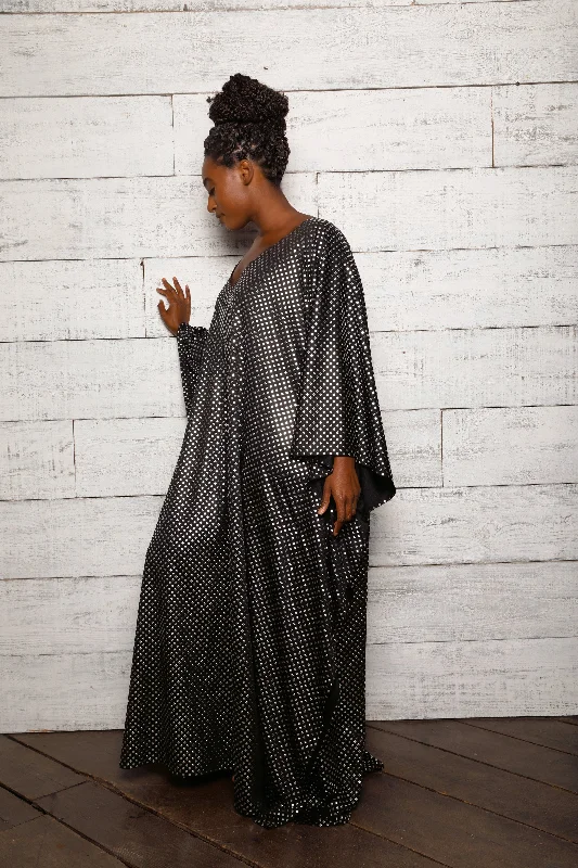 Button - down cover ups for a versatile and easy - to - wear optionSilver Studded Maxi Kaftan- Jibri