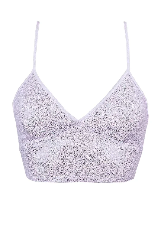 Plus - Size Women's Ruffled Crop Top in Pink for a Feminine and Flirty AppearanceBustier Holographic Crop top / HOLO WHITE