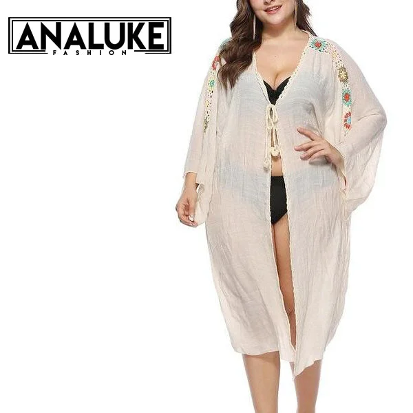 Kimono - style cover ups for an Asian - inspired beach lookPlus size Crochet Knitted Cardigan