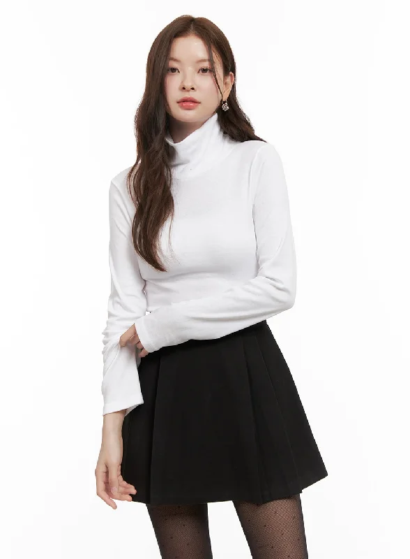 Cropped Women Long Sleeve Top to Pair with High - Waisted BottomsClassic Solid Cotton Turtleneck Top OD403