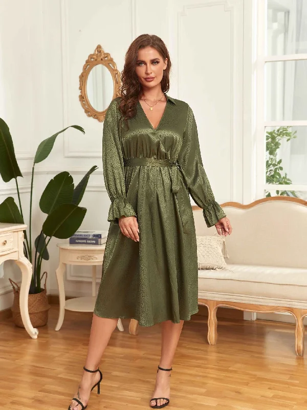 Plus Size Satin V Neck Plunge Dress