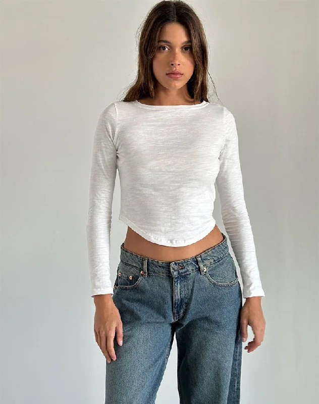 Pocket - Equipped Women Long Sleeve Top for Added FunctionalityJojisa Top in Jersey Off White