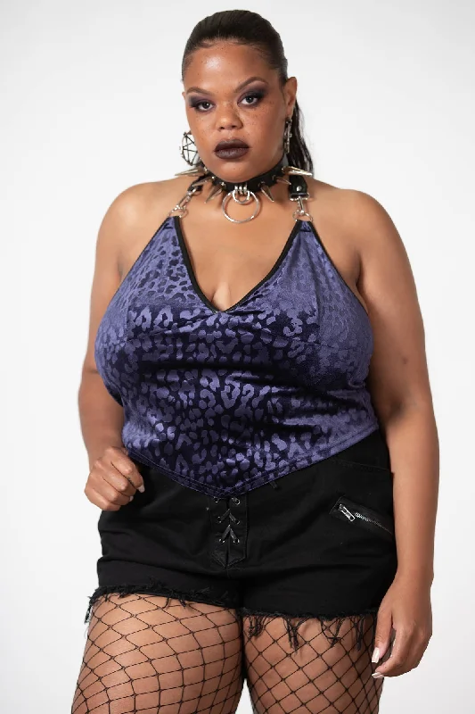 Plus - size halter top with ruching for a flattering fitAlley Cat Halter Top [PLUM] [PLUS]