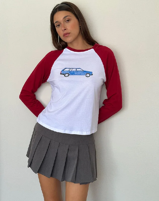 Printed Graphic Women Long Sleeve Top with a Bold StatementKyiato Top in Adrenaline Red Car Print