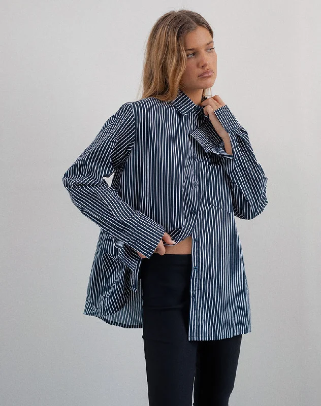 Plaid Women Long Sleeve Top for a Preppy VibeTurner Shirt in Mono Stripe Navy