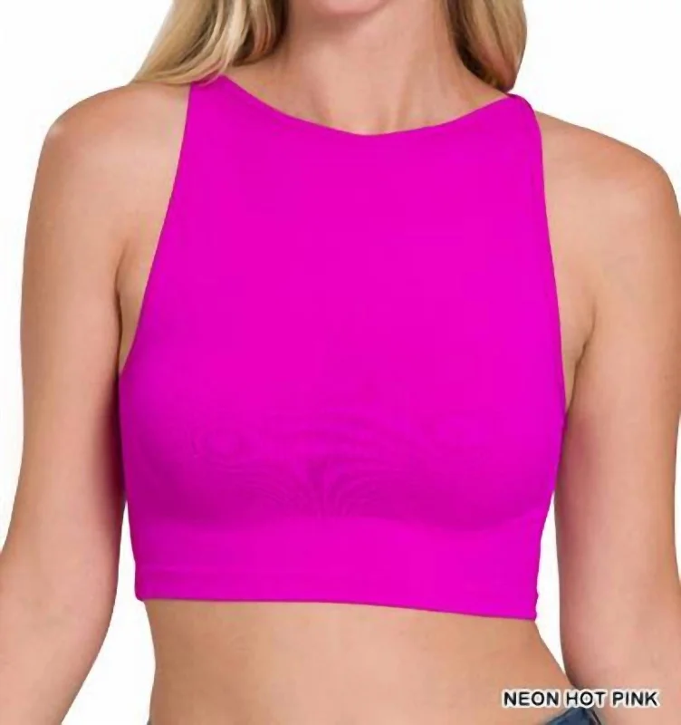 Velvet Women's Crop Top in Purple for a Luxurious and Rich - Hued Winter LookSeamless Crop Top Bralette In Neon Pink