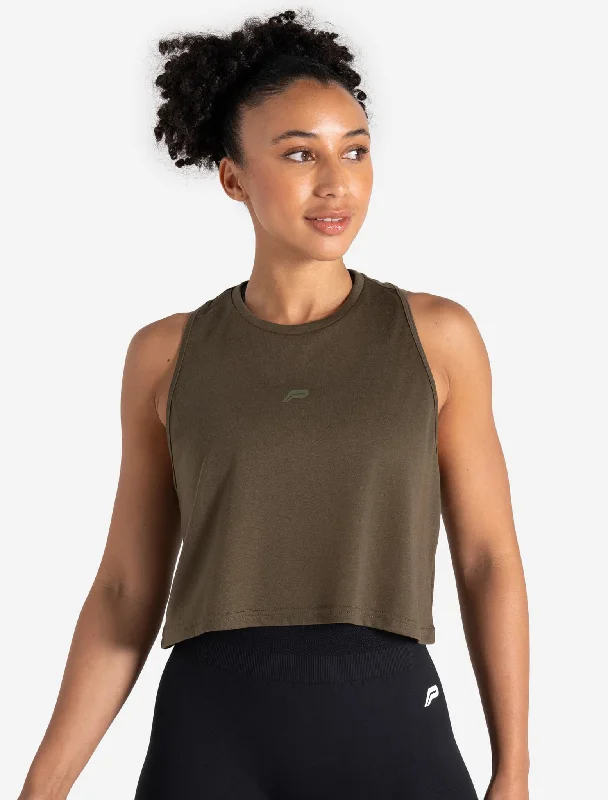 Sustainable Organic Cotton Women's Crop Top in Khaki for an Eco - Friendly ChoiceLightweight Crop Gym Tank - Olive